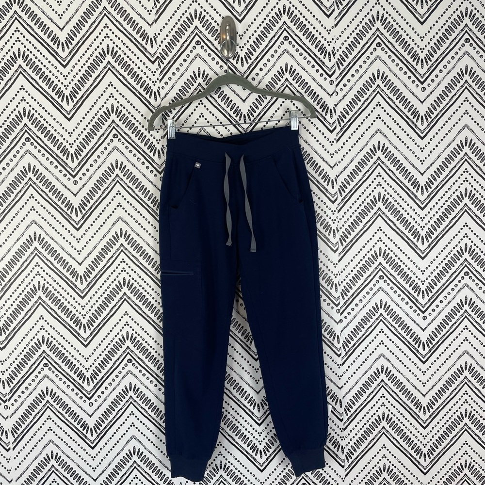 Women Figs Navy Blue Drawstring Technical Zamora Jogger Scrub Pants Sz XXSP